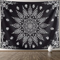 KJHL Floral Bohemian Tapestry Black and White Flower Aesthetic Tapestry Mandala Room Decor Wall Hanging Boho Tapestries for Bedroom Dorm(Black, 59" x 79")