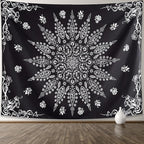 KJHL Floral Bohemian Tapestry Black and White Flower Aesthetic Tapestry Mandala Room Decor Wall Hanging Boho Tapestries for Bedroom Dorm(Black, 59" x 79")