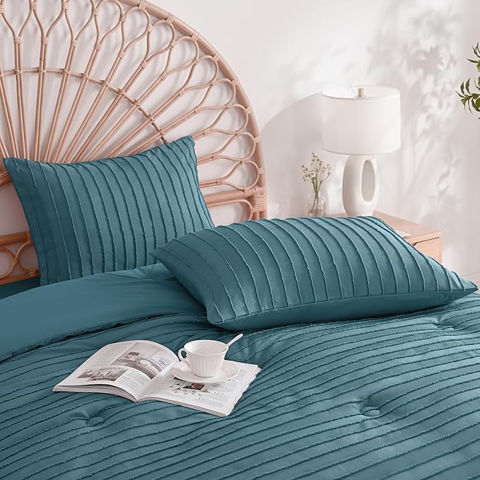 JELLYMONI Pillowcases King Size Grayish Blue 2 Pack Boho Striped Bed Pillow Covers 20x36in Polyester Envelope Pillow Shams Tufted Bohemian Textured (Pillows are not Included)