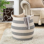 KAKAMAY Woven Baskets for Storage(17"x17"),Large Cotton Rope Basket Woven Baby Laundry Hamper,Collapsible Laundry Basket, Blanket Basket for Organizing Living Room,Nursery,Pillows,Toy Chest(Grey)