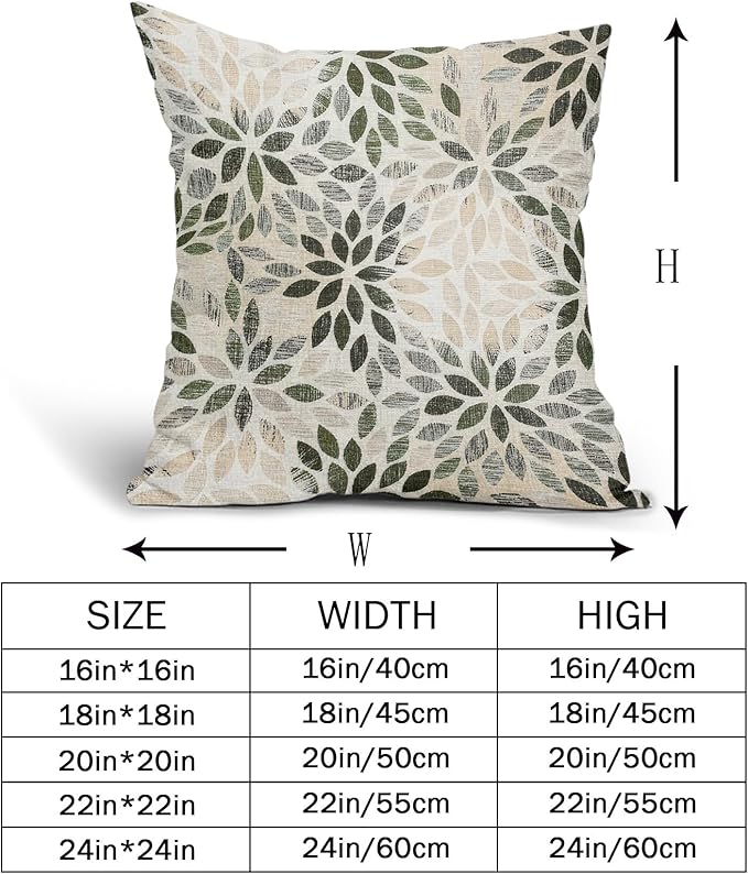 Olive Green Dahlia Throw Pillow Covers 18x18 Inch Rustic Geometric Flower Decorative Square Pillow Cases Beige Tan Gray Floral Cushion Covers Farmhouse Home Decor For Sofa Couch Outdoor Set of 2