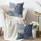 Light Blue Grey Gray Pillow Covers 16X16 Inch Set of 2, Dahlia Flower Spring Summer Floral Cream Decorative Throw Pillow Covers Outdoor Modern Farmhouse Cushion Case for Home Couch Sofa Bed Decor