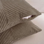 Fancy Homi Set of 2, Light Brown Patchwork Corduroy Decorative Soft Striped Modern Accent Cushion Case Farmhouse Boho Neutral Throw Pillow Covers for Chair Couch Bed Sofa Living Room 12x12 Inch