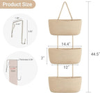Dahey Over The Door Hanging Basket 3-Tier Woven Boho Wall Mounted Storage Organizer with Hooks for Bedroom Nursery Bathroom Apartments Dorm Pantry Decor, Jute