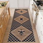 LIVEBOX Easy Jute Runner Rug for Entryway, 2x6 Runner Rug Kitchen Rugs Non Slip, Washable Black Checkered Indoor Runner Rugs for Laundry Room Bedroom, Carpet Runners for Hallway 6ft