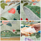 Round Area Rug for Living Room: 6 ft Floral Washable Circle Rug Soft Boho Non-Slip Carpet Indoor Stain Resistant Low Pile Small Circular Rug for Bedroom Entryway Kitchen Nursery Home Office Green