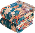 Boho Throw Blanket - 100% Cotton Ultra Soft Muslin Blanket, 90"x90" Lightweight Floral Framhouse Bedding Spring Blanket for Bed, All Season Green Bohemian Bedroom Home Decor Quilt