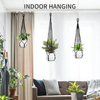 Macrame Plant Hanger - Fits 4 to 15 inches Pots for Indoor Outdoor, 43"/35"/29" Different Sizes Set, Black (POTS NOT Included)