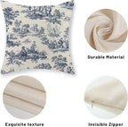 French Country Pillow Covers 18x18 Set of 2 Vintage Toile Blue Throw Pillows French Country Outdoor Decorative Pillowcase Rustic Cottage Decor Linen Farmhouse Cushion Case for Couch Bed Sofa