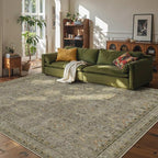 8x10 Area Rugs for Living Room Bedroom, Large Washable Rug, Vintage Floral Boho Rug, Non Slip & Low Pile Faux Wool Thin Carpet for Indoor Dining Room and Kids Room(Olive Brown 8x10ft)