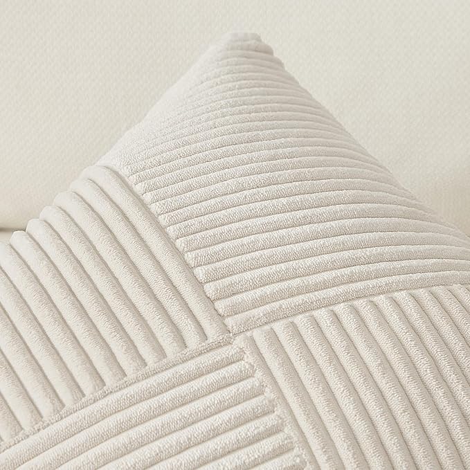 Topfinel Set of 2 Cream White Decorative Throw Pillow Covers 16x16 Inch for Couch Sofa Bed, Soft Corduroy Striped Patchwork Windmill Textured Square Cushion Covers Boho Accent Home Decor 40x40 cm