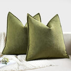 MIULEE Pack of 2 Moss Green Decorative Pillow Covers 18x18 Inch Soft Chenille Luxurious Couch Throw Pillows Farmhouse Cushion Covers with Elegant Design for Sofa Bedroom Living Room Spring Home Decor