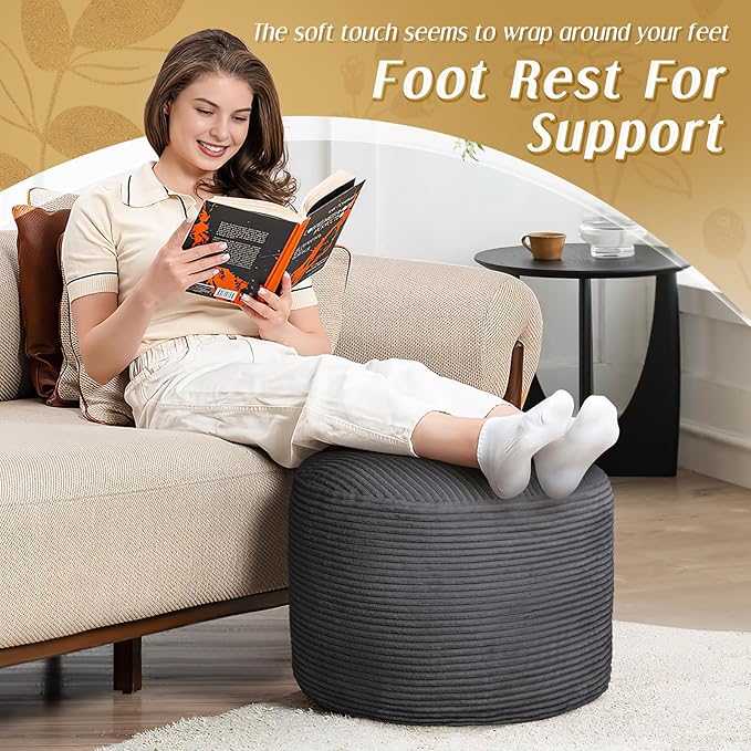 AS AWESLING Round Ottoman Foot Rest Pouf for Living Room Couch - Soft Plush Hassock