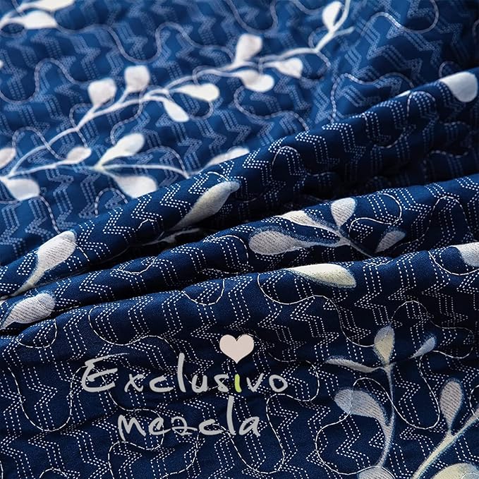 Exclusivo Mezcla 50"x 60" Quilted Throw Blanket- Microfiber Quilt Throw with Floral Pattern, Reversible Navy Versatile Lap Quilt for All Seasons, Lightweight Throws for Bed/Couch/Sofa