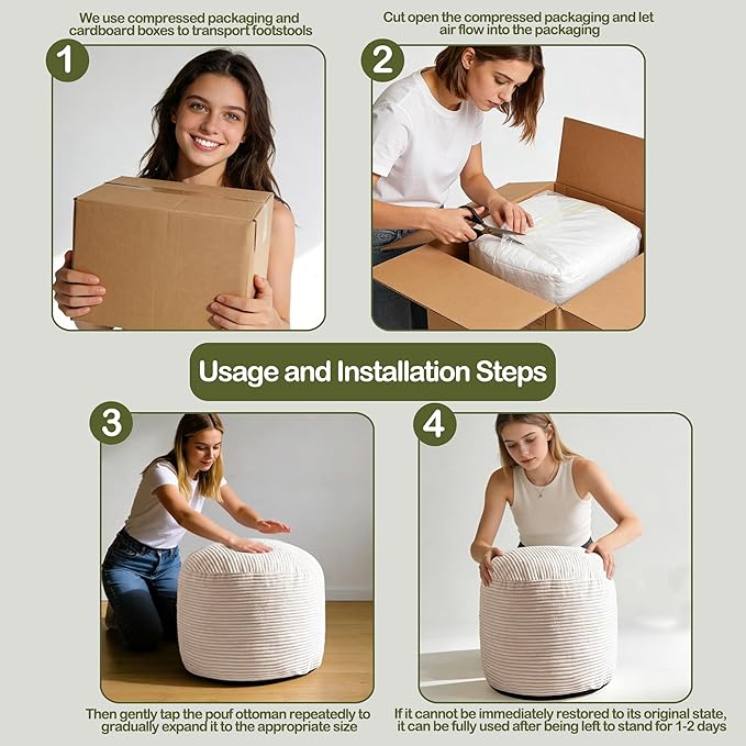 Sqodok Round Stuffed Pouf Ottoman for Foot Stools, 20"x 15" Corduroy Poufs Ottoman with Shredded Foam Filling, Washable Floor Poufs Foot Rest for Living Room Bedroom Home Decor and Office Chair