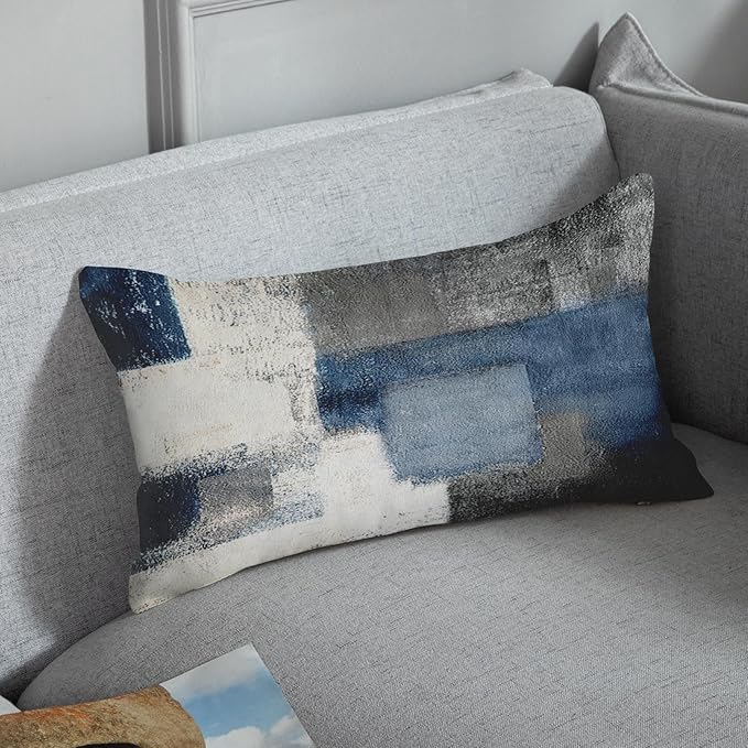 Emvency Set of 2 Throw Pillow Covers Modern Abstract Painting Blue White and Gray Decorative Sofa Pillow Cases Home Decor Standard Rectangle 12x20 Inches Pillowcases