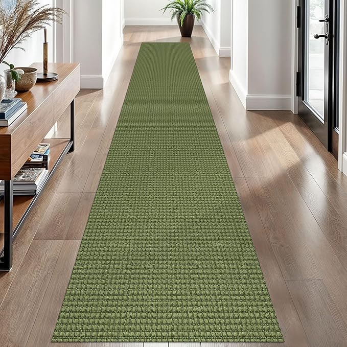 EARTHALL Woven Runner Rug 2x12 Ft Washable Runners for Hallways Extra Long Cotton Non Slip Rubber Backed Kitchen Runner Braided Indoor Floor Carpet for Entryway, Hall, Kitchen, Green
