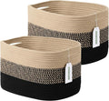 Cotton Rope Storage Basket, 15x10x9 Inches, Woven Basket for Shelves, Clothes, Towels, Books, and Laundry, Gradient Black/Brown (2 Pack)