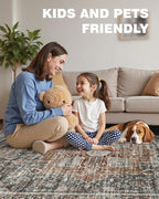 5x7 Area Rugs, Stain Resistant Machine Washable Area Rugs with Non-Slip Backing, Vintage Rugs for Bedroom, Living Room, Large Soft Low Pile Area Rug (Grey/Brown/Tan, 5'x7')