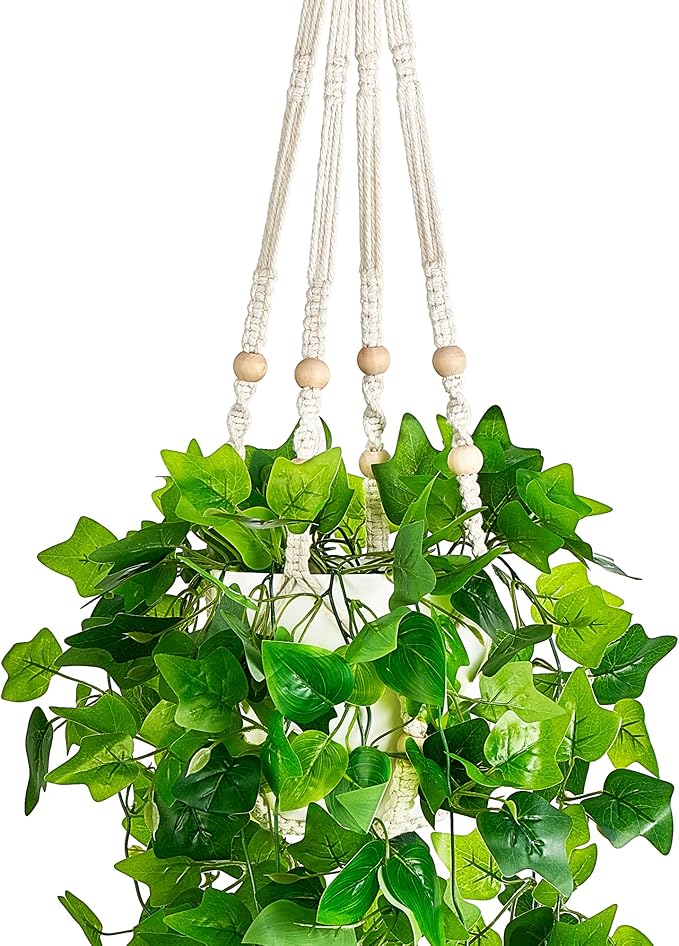 Dahey Fake Hanging Plants Artificial Decor Macrame Hanger with Artificial Vines in Pots Greenery for Wall Ceiling Bedroom Bathroom Indoor Home Decor, 1 Pack