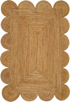 MDS 1 PC Handwoven Braided Jute Area Rug 3ft x 5ft Rectangle Scalloped Edge, 100% Natural Jute Rustic Farmhouse Reversible Accent Rug for Bedroom Living Room Hallway Entryway Office Kitchen (3' x 5')