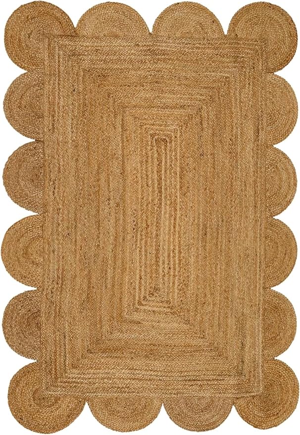 MDS 1 PC Handwoven Braided Jute Area Rug 2ft x 3ft Rectangle Scalloped Edge, 100% Natural Jute Rustic Farmhouse Reversible Accent Rug for Bedroom Living Room Hallway Entryway Office Kitchen (2' x 3')