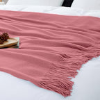 Vonty Dusty Pink Knitted Blanket with Tassels Fringe 50" x 60", Super Soft Knit Throw Blanket, Farmhouse Decorative Lightweight Blanket for Couch, Sofa, Bed