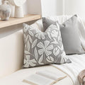 BlissBlush 20x20 Throw Pillow Cover, Square Light Gray Decorative Cushion Cover for Couch Sofa, Embroidered Velvet Farmhouse Accent Pillowcase (Cover Only)