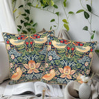 KSLIDS Navy Blue Sage Green Soft Velvet Throw Pillow Covers Set of 2 Red Strawberry Floral Bird Decorative Pillow Covers 16x16 Inch Vintage Chinoiserie Pillow Case for Sofa Couch Farmhouse Home Decor