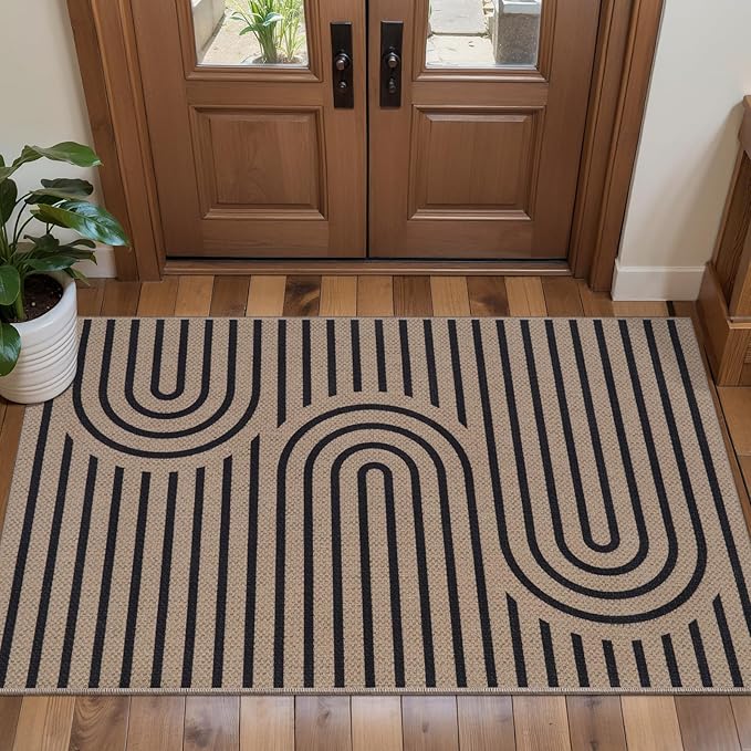 Tangsoo Easy Jute Rug 2x4 Small Rugs for Entryway,Washable Thin Outdoor Door Mat,Non-Slip Indoor Floor Carpet Farmhouse Throw Rainbow Rug for Kitchen Hallway Bedroom Front Porch