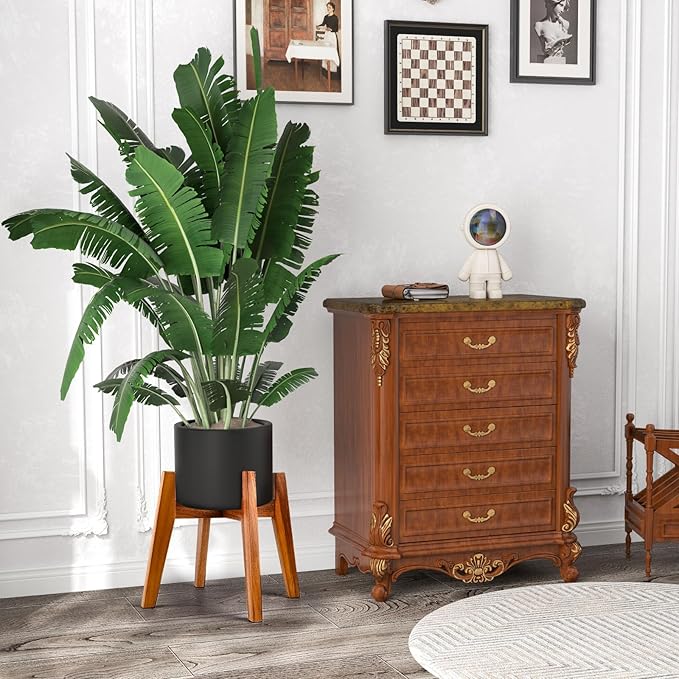 Acacia Wood Plant Stand for 9 Inch Pots, Mid Century Modern Indoor Plant Stand, Solid Hardwood, Non-Adjustable Flower Pot Holder for Home and Patio Décor