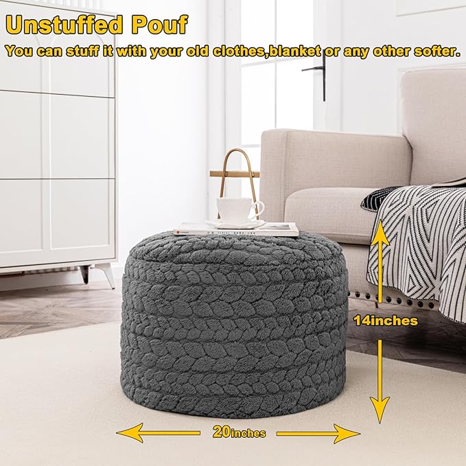 Asuprui 20x14 Inch Unstuffed Ottoman Pouf Cover – Lightweight Foot Rest, Floor Bean Bag Chair, Storage Pouf for Living Room, Bedroom & Balcony (Filler Not Included) (Gray)