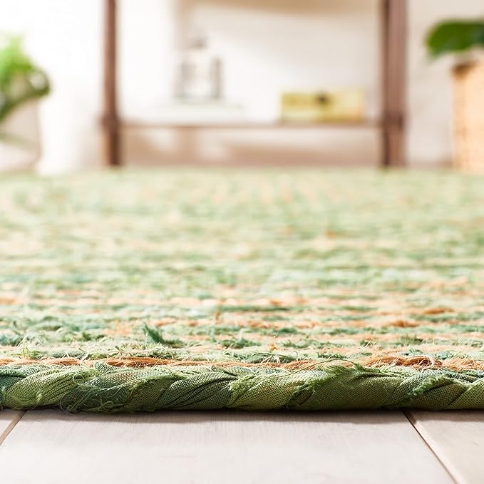 SAFAVIEH Area Rug 6' Round - Cape Cod Collection - Green & Natural Brown, Handmade Jute & Cotton, Woven Braided Design (CAP202Y)
