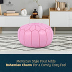 Marrakesh Gallery Genuine Leather Round Pouf Unstuffed - Moroccan Ottoman Footstool, Footrest Cover - Boho Decor - Bohemian Living Room, Bedroom, Kids Room, Gift & Wedding