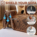 VClife Boho Couch Covers Washable Sofa Cover for Sofa, Luxury Sectional Couch Cover Chenille for 2 Cushion Couch, Anti Slip Pet Sofa Slipcover Dog Couch Cover Throw, Black Pumpkin Geometry, 71"x118"