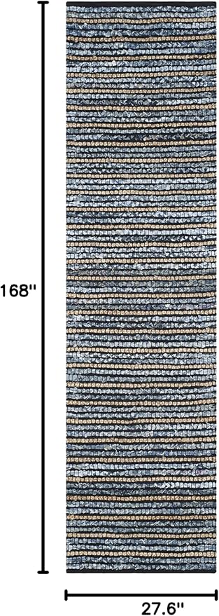 SAFAVIEH Cape Cod Collection Runner Rug - 2'3" x 14', Blue & Natural, Handmade Flat Weave Braided Jute & Cotton, Ideal for High Traffic Areas in Living Room, Bedroom (CAP363A)