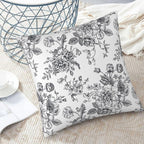 Dark Grey and White Floral Throw Pillow Covers 18x18 Set of 2, Vintage Flower Rustic Farmhouse Pillow Covers Outdoor Decorative Pillow Case for Couch Bed Sofa Cushion Home Decor