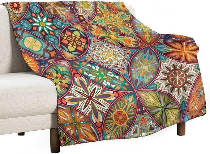Boho Floral Throw Blanket Colorful Mandala Bohemian Indian Hippie Vintage Blanket for Sofa Bed Couch Chair or Dorm 30"x40"