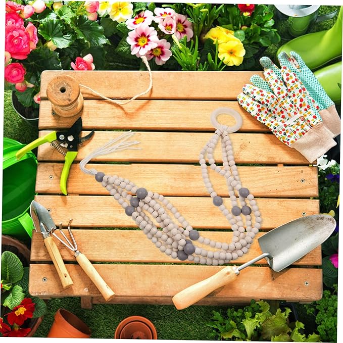 VICASKY Bohemian Wood Beads Hanging Planter Basket with Tassel Woven Cotton Rope Plant Hanger for Indoor Outdoor Flower Pot Holder Stylish Wall Mount Decor for Patio