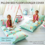 Butterfly Craze Floor Pillow Case - Cozy Reading Chair & Lounger - Versatile Seat & Floor Bed - Portable Cushion & Sleeping Pad - Queen, Mermaid Aqua