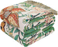 Boho Throw Blanket - 50"x60" 100% Cotton Soft Breathable Lightweight Bed Blanket, Reversible Muslin Spring Blankets Green Floral Farmhouse Decor Rustic Quilt for Bed Couch