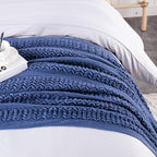 lifein Fall Throw Blanket for Couch - Soft Boho Knitted Farmhouse Bed Throws,Cozy Small Lightweight Blankets&Throws with Tassels for Autumn,Woman,Man,Home Decor,Bed,Chair,Sofa,Room,Gift(Blue,50*60")