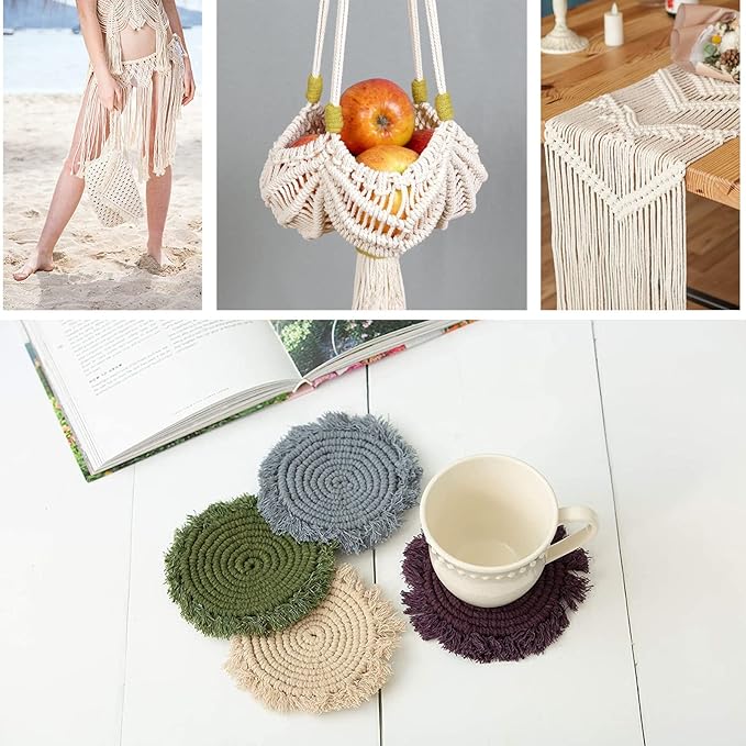NOANTA Black Macrame Cord 3mm x 220yards, Colored Macrame Rope Cotton Rope Macrame Yarn, Colorful Cotton Craft Cord for Wall Hanging, Plant Hangers, Crafts, Knitting
