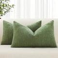 decorUhome Chenille Olive Green Spring Throw Pillow Covers 12x20 Inch Set of 2, Decorative Soft Couch Pillow Covers Solid Dyed Accent Farmhouse Neutral Rectangle Pillow Cases for Sofa