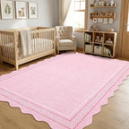 Garvee Scalloped Washable Rug 8x10 Area Rugs for Living Room Non Slip Throw Rugs Modern Large Rugs for Bedroom Low Pile Soft Non Shedding Stain Resistant Carpet for Dining Room Kids Rug 8'x10' Pink
