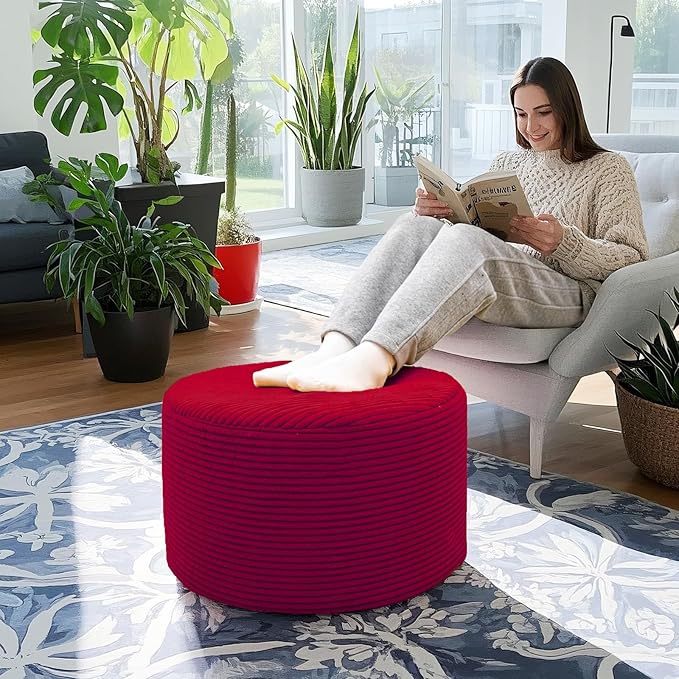 Ottoman Foot Rest Home Decor Bedroom Decor Ideal for Living Room Comfortable Floor Pouf Ottoman Foot Rest for Armchair Bean Bag Floor Cushion Footstool 12x20 Inch Wine Red Pouf with Filler