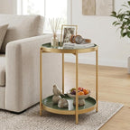 TeoKJ 2 Tier Gold Side Table, Folding Round Metal End Table Small Nightstand with Two Removable Tray for Bedroom Living Room Bedside Small Spaces Gold + Dark Green