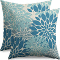 Light Blue Pillow Covers 16X16 Inch Set of 2, Spring Summer Floral Dahlia Flower Cream Decorative Throw Pillow Covers Outdoor Modern Farmhouse Cushion Case for Home Couch Sofa Bed Decor