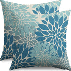 Light Blue Pillow Covers 24X24 Inch Set of 2, Spring Summer Floral Dahlia Flower Cream Decorative Throw Pillow Covers Outdoor Modern Farmhouse Cushion Case for Home Couch Sofa Bed Decor