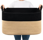 Goodpick Large Woven Storage Basket, 21.6" x 14.9" x 11.8" Rectangle Cotton Rope Laundry Basket with Handles, Baby Toy Blanket Storage for Living Room, Bedroom